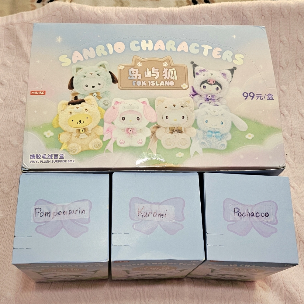 MINISO Sanrio Fox Island Plush Blind Box Bundle - Kuromi, Pochacco, Pompompurin